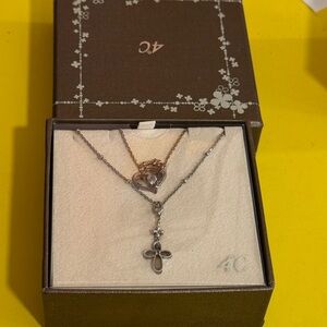 Folli Follei two necklaces Silver and Gold Cross and heart Necklace  925 silver.